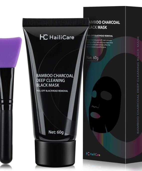 Home Activated Charcoal Blackhead Remover Mask - Deep Cleansing Facial Mask with Brush, 60g