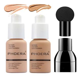 Home PHOERA Foundation Set: Full Coverage Matte Liquid Foundation Makeup with Mushroom Head Applicator