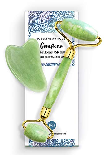 RoselynBoutique Jade Roller for Face and Gua Sha Set