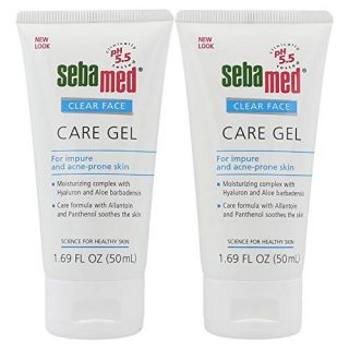 Two tubes of Sebamed Clear Face Care Gel, formulated with aloe vera and hyaluronic acid for acne-prone skin.