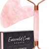 Jade Roller for Face & Gua Sha Face Massager, 100% Natural Rose