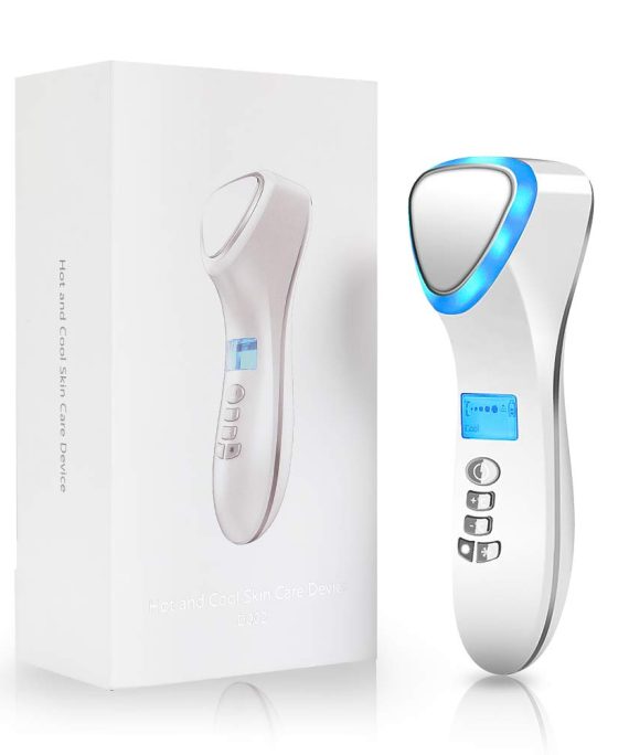 Portable Handheld Facial Massager with Hot and Cool Skin Care Technology - Anti-Wrinkle, Promotes Cream Absorption, Skin Calming (White).