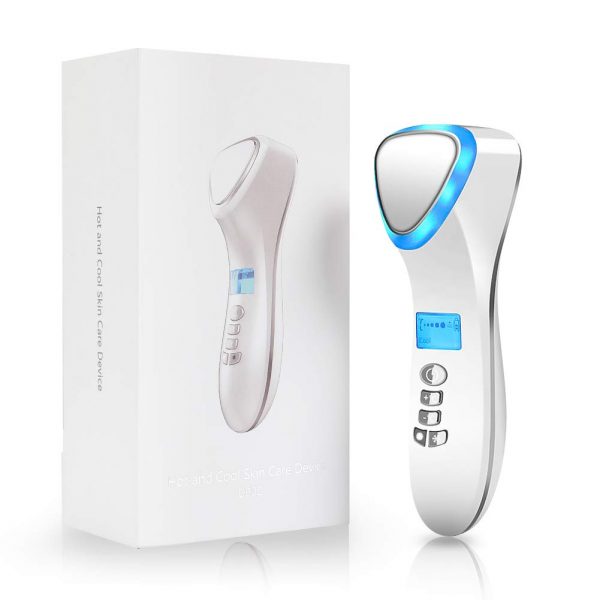 Portable Handheld Facial Massager with Hot and Cool Skin Care Technology - Anti-Wrinkle, Promotes Cream Absorption, Skin Calming (White).