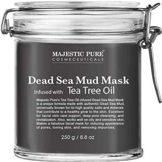 Majestic Pure Dead Sea Mud Mask with Tea Tree Oil - Deep Cleansing, Acne-Fighting and Scar Reducing for All Skin Types - 8.8 oz.