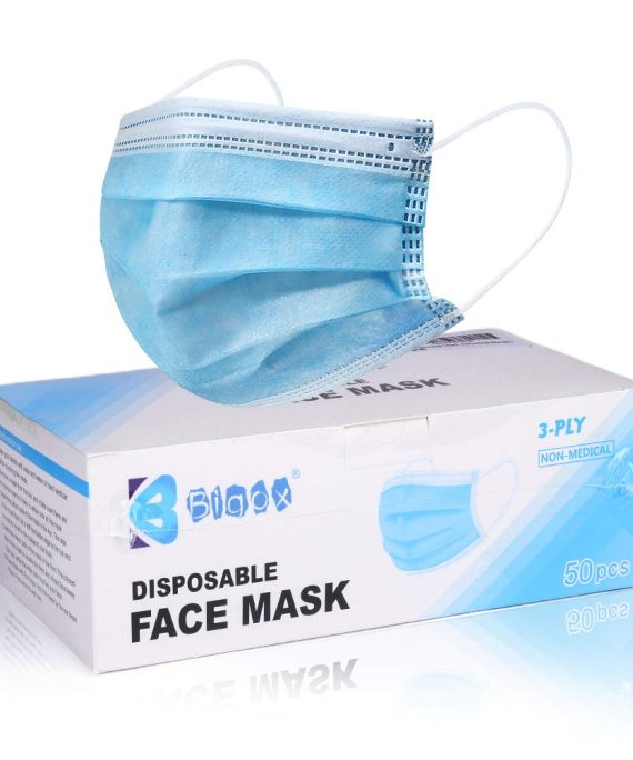 Bigox Disposable Face Mask Bundle: 50 Blue Masks for Everyday Protection