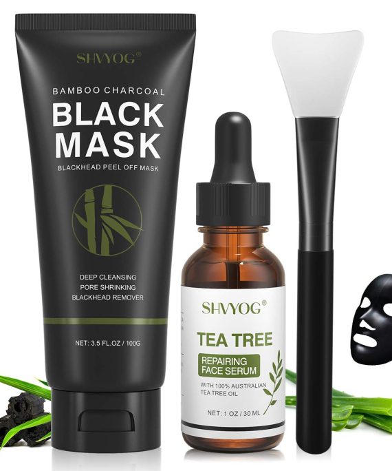 Blackhead Remover Charcoal Mask with Brush & Tea Tree Serum