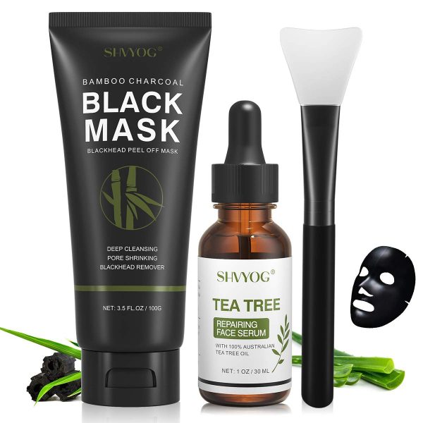 Blackhead Remover Charcoal Mask with Brush & Tea Tree Serum