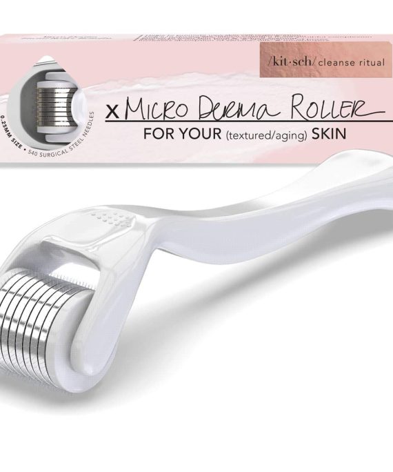 Kitsch Derma Roller - .25mm Micro Needle Facial Roller - 540 Needle Face Roller with Storage Case - White - Enhanced Skincare Solution