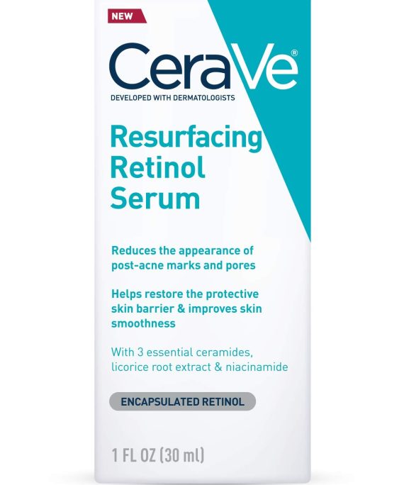 CeraVe Retinol Serum for Post-Acne Marks and Skin Texture - Pore Refining, Resurfacing, Brightening Facial Serum with Retinol - 1 Oz - Skin Refining Solution
