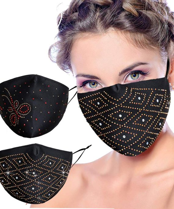 Rhinestone Face Mask Glitter Bling for Women Man Adult(black)