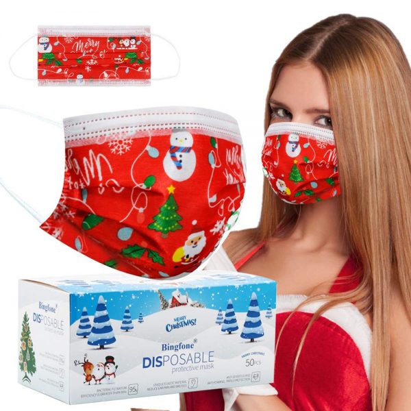 Christmas Disposable Face Mask Christmas Tree Santa Print Design