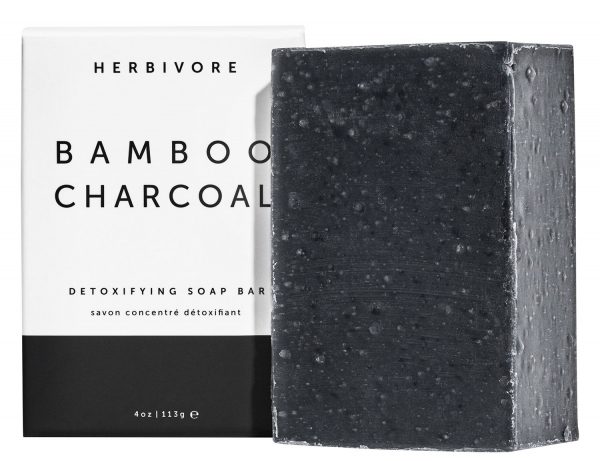 A handcrafted bar of Herbivore Bamboo Charcoal Cleansing Soap, featuring natural ingredients for deep cleansing and skin balancing.