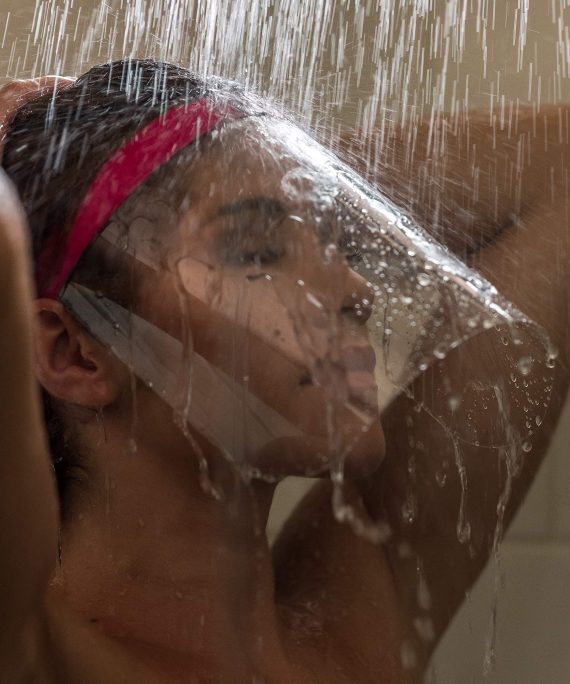 Shower shield keeps your face dry while showering
