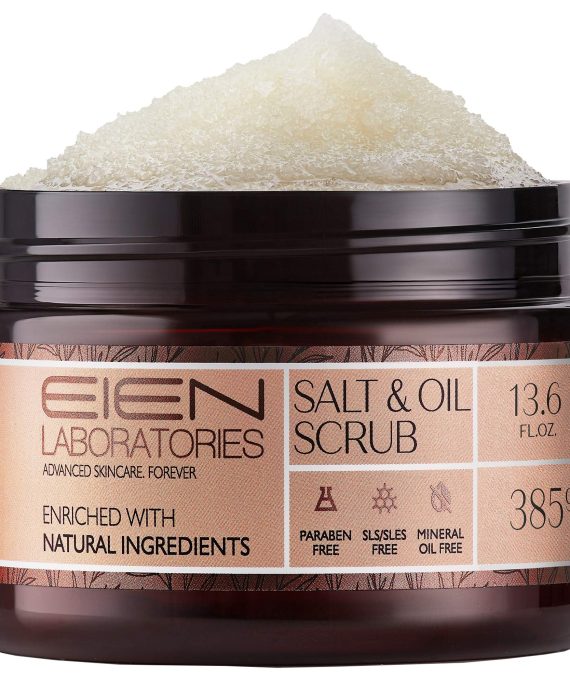Eien Laboratories Dead Sea Salt and Oil Body Scrub - Exfoliating, Moisturizing Scrub for Silky Smooth Skin - Helps Combat Acne, Cellulite, and Eczema, 13.85 oz.