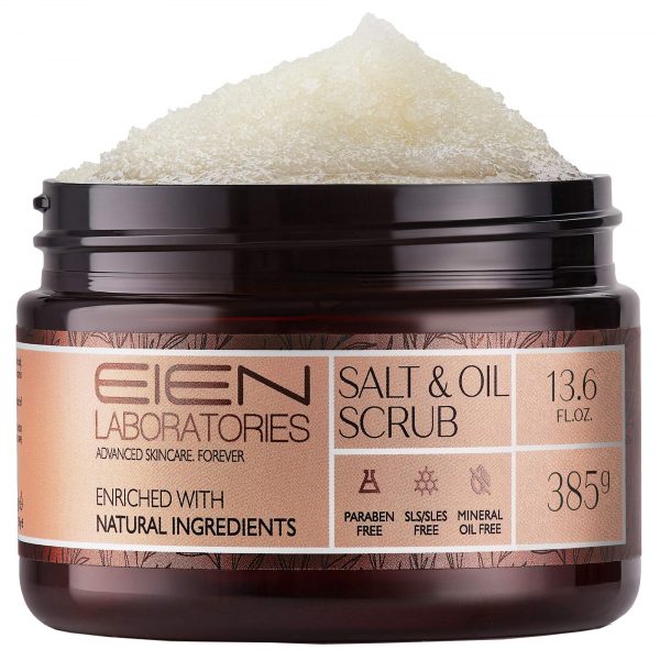 Eien Laboratories Dead Sea Salt and Oil Body Scrub - Exfoliating, Moisturizing Scrub for Silky Smooth Skin - Helps Combat Acne, Cellulite, and Eczema, 13.85 oz.