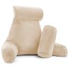 New & Improved Reading Pillow, Extra Large Bed Rest Pillow with Arms & Pockets + 2 Detachable Pillows - Shredded Memory Foam TV Pillow, Neck Roll & Lumbar Support Pillow - Set of 3 - Beige Cream