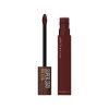 A sleek tube of Maybelline SuperStay Matte Ink Liquid Lipstick in the shade Mocha Inventor, featuring a precision arrow applicator for easy, flawless application. 