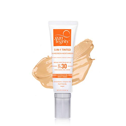 Suntegrity Tinted 5 in 1 Mineral Sunscreen for Face (SPF 30 - 2 oz) - Golden Light | Natural BB Cream Moisturizer with Physical UVA/UVB Broad Spectrum Protection | Safe for Sensitive Skin