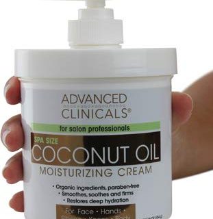 Advanced Clinicals Coconut Oil Cream. Spa size 16oz Moisturizing Cream. Coconut Oil for Face, Hands, Hair. (16oz)