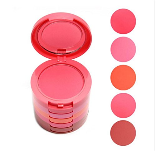Meao Multi-layer 5 Colors Blusher Compact Powder Makeup - Facial Base Foundation Pressed Powder Cheek Cosmetics with Brush - Pro Face Sheer Matte Mineral Blush Contouring Kit Base Pallet Palette
