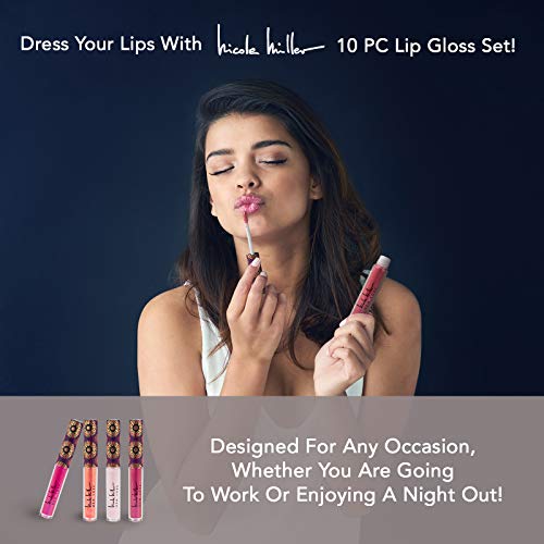 413K6FGCHlL.SL1500 Nicole Miller 10 Pc Lip Gloss Collection, Shimmery Lip Glosses