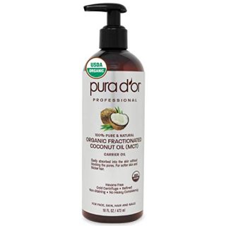 PURA D’OR Organic Fractionated Coconut Oil (16oz / 473ml) USDA Certified 100% Pure & Natural MCT Oil Sustainably Sourced Hexane Free Moisturizing Carrier Oil For Face, Skin & Hair (Packaging may vary)