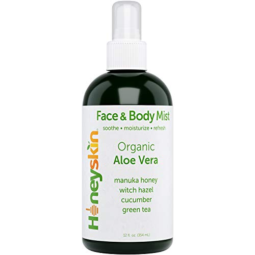 Pure Natural Aloe Vera Mist Setting Spray and Face Toner - Soothing Natural Facial Mist For Sunburn Relief and Acne With Witch Hazel Extract and Manuka Honey - Hydrates and Moisturizes Skin and Hair