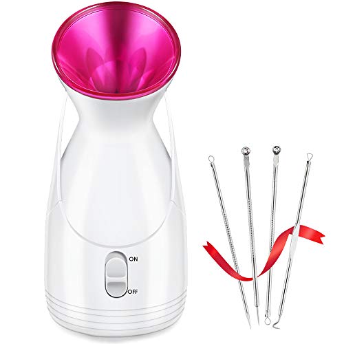 2020 New Facial Steamer, Nano Ionic Facial Steamer, Skin Warm Mist Moisturizing Face Steamer for Woman Facial Home Sauna Spa, with Free 4 Pieces Blackhead Extractor Kit