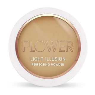 Flower Beauty Light Illusion Perfecting Powder - Pressed Powder Face Makeup, Buildable Medium Coverage with Blurring Pigments, Includes Mirror & Sponge (Caramel)