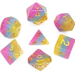 HD DND Dice Set RPG Dice Pink Blue & Yellow Polyhedral
