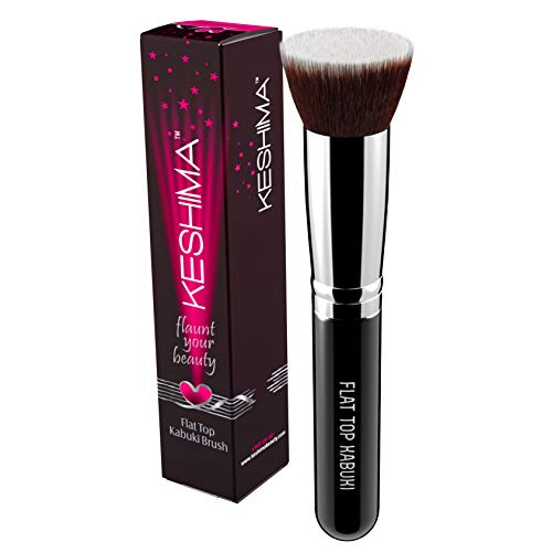 Flat Top Kabuki Foundation Brush By Keshima - Premium Makeup Brush for Liquid, Cream, and Powder - Buffing, Blending, and Face Brush