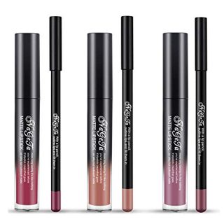 Coosa 3Colors Matte Velvety Matte Liquid Lipgloss & Lip Liner Set Long Lasting Waterproof Liquid Lipstick Set (6 PCS)…