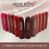 Miss Rose Long-lasting Matte Lipstick Set, 12 PCS Multi Colored