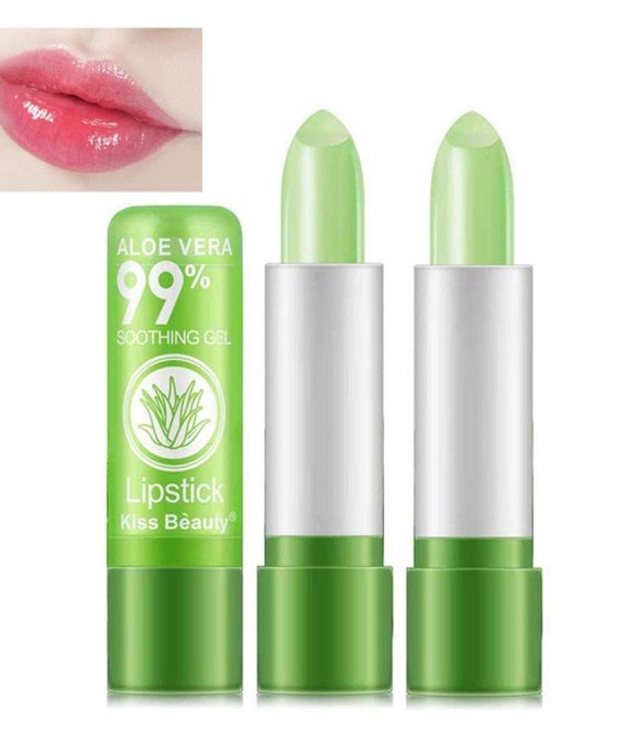 2 Pack Aloe Vera Lipstick, Firstfly Long Lasting Nutritious Lip Balm Lips Moisturizer Magic Temperature Color Change Lip Gloss (Green)