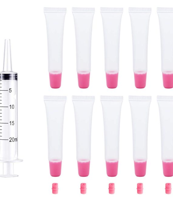 50Pcs Lip Gloss Tubes, 15ml Pink Top Lip Gloss Containers Empty, Refillable Soft Cosmetic Squeeze Tubes for DIY Lip Gloss Balm Cosmetic with Free Syringe (Pink Cap+Pink Stopper)