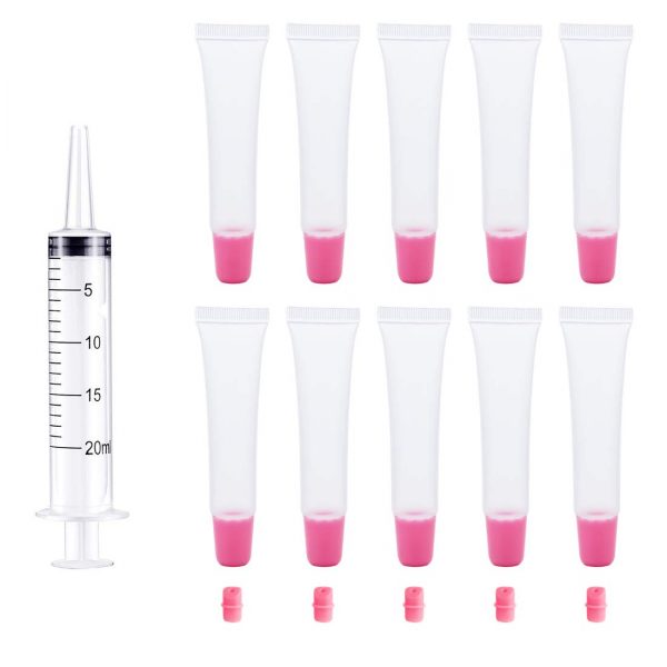 50Pcs Lip Gloss Tubes, 15ml Pink Top Lip Gloss Containers Empty, Refillable Soft Cosmetic Squeeze Tubes for DIY Lip Gloss Balm Cosmetic with Free Syringe (Pink Cap+Pink Stopper)