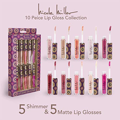 51MgSfxmo2L.SL1500 Nicole Miller 10 Pc Lip Gloss Collection, Shimmery Lip Glosses