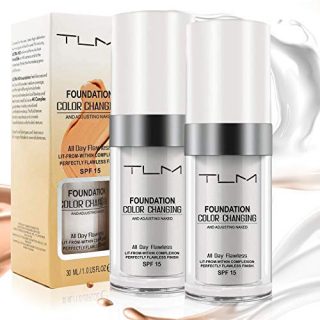2 Pcs Flawless Colour Changing Foundation Foundation Cream Makeup Base, Fragrance-Free, Warm Skin Tone, Nude Face Moisturizing Liquid Cover Concealer All-Day Long-Lasting, with SPF 15 (30ml)