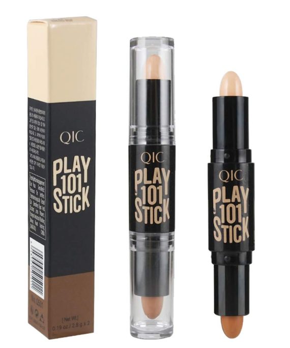 Double-Head Make up Concealer Contouring Face Highlighters Sticks, Highlighter Three-Dimensional Face Brightening Pen (Pink-coffee)