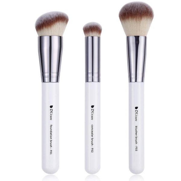 DUcare Makeup Kabuki Brushes 3Pcs Foundation Brush& Concealer Brush& Blusher Brush Face Blush Bronzer Travel Buffing Stippling Contour Liquid Blending Makeup brush set White