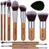 BS-MALL Makeup Brush Set 11Pcs Bamboo Synthetic Kabuki Brush Set Foundation Powder Blending Concealer Eye shadows Blush Cosmetics Brushes with Organizer Bag & Makeup Sponge