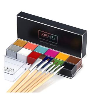CCbeauty Professional Face Paint Oil 12 Colors Halloween Body Art Party Fancy Make Up with 6 Wooden Brushes,Deep