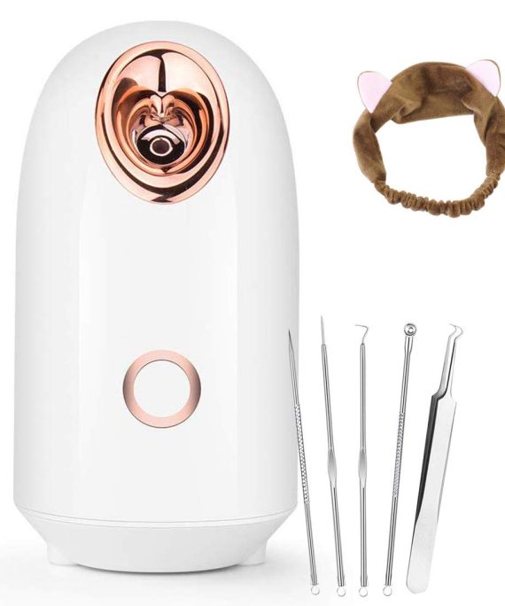 VOUMEY Facial Steamer, Rejuvenate Moisturizing Cleansing Pores for Women Face Home Sauna SPA Warm Mist Moisturizing Cleansing Pores Acne Stainless Steel Skin Kit&Hair Band