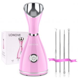Facial Steamer Nano Ionic Face Steamer - LONOVE Facial Steamer for Home Facial Sauna Spa Sinuses BPA Free Warm Mist Face Humidifier for Moisturizing Pores Cleansing,Bonus Stainless Steel Kit&Hair Band