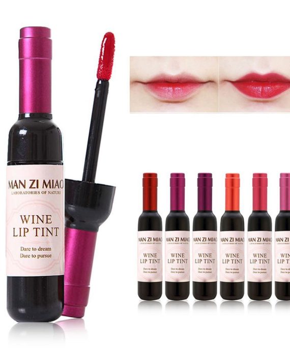 MANZIMIAO 6 Colors Wine Lip Tint, Natural Long Lasting Liquid Lipstick Mini Make Up Lip Gloss Matte Lip Sticks Wine Bottle Cover
