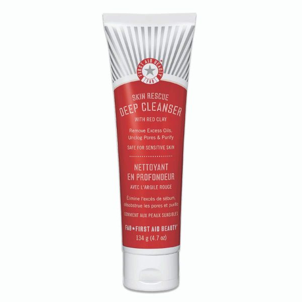 First Aid Beauty Skin Rescue Deep Cleanser: Gentle Facial Cleanser & Makeup Remover with Red Clay. Perfect for Combination Skin, Oily Skin, and Normal Skin, 4.7 oz