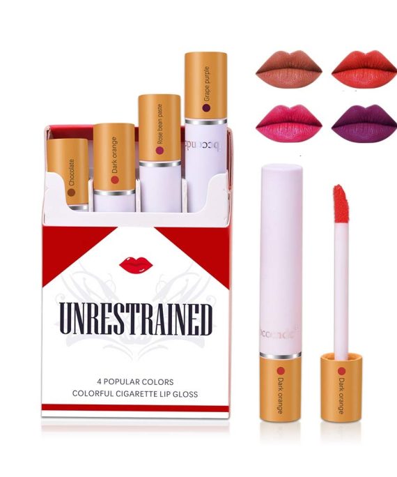 Ibcccndc 4 Pcs Cigarette Lip Gloss Stick Pack Set,All-Day Lip Color Custom Nudes,Long Lasting Waterproof Liquid Lip Stick (001)