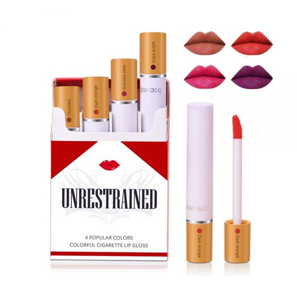 Ibcccndc 4 Pcs Cigarette Lip Gloss Stick Pack Set,All-Day Lip Color Custom Nudes,Long Lasting Waterproof Liquid Lip Stick (001)