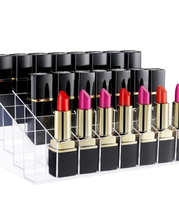 Gospire 40 Space Lipstick Holder, Clear Acrylic Lip Gloss Lipstick Holder Case Display Rack Holder & 40 slots (in a 8 x 5 arrangement) Makeup Organizer