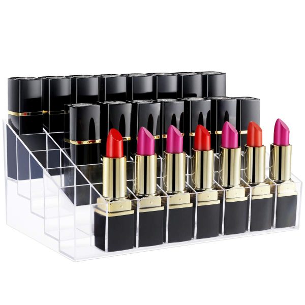 Gospire 40 Space Lipstick Holder, Clear Acrylic Lip Gloss Lipstick Holder Case Display Rack Holder & 40 slots (in a 8 x 5 arrangement) Makeup Organizer